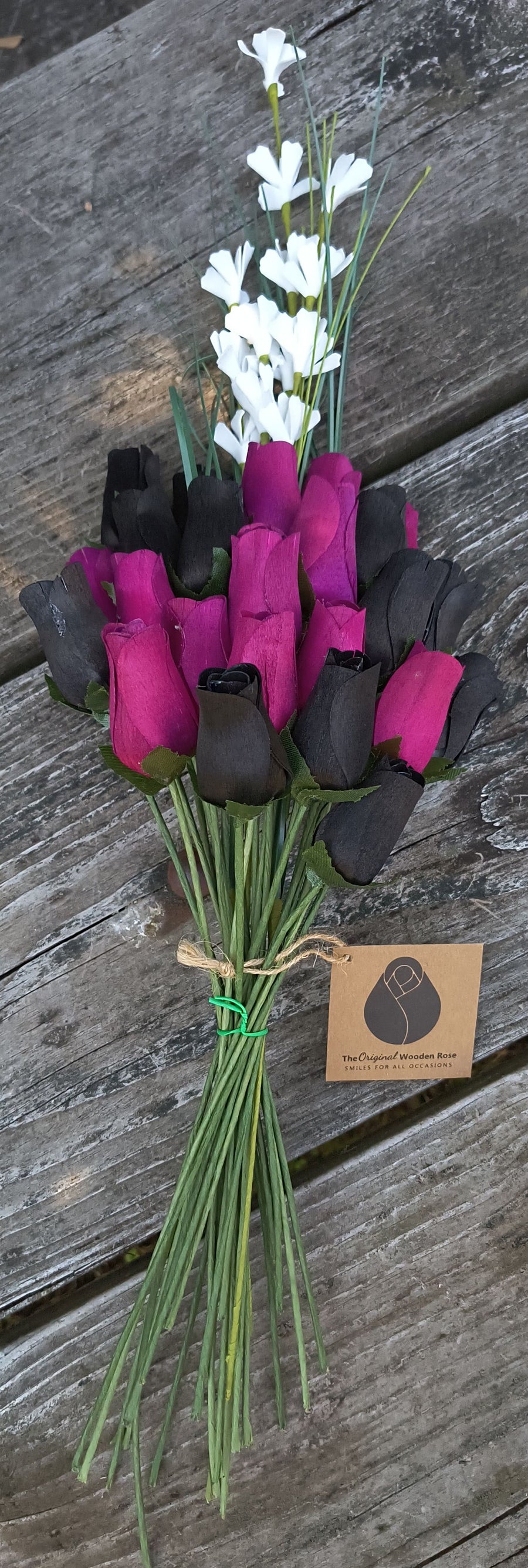 Halloween Black and Violet Wooden Rose Flower Bouquet - The Original Wooden Rose