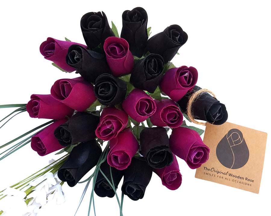 Halloween Black and Violet Wooden Rose Flower Bouquet - The Original Wooden Rose