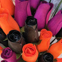 Black, Orange, and Violet Halloween Wooden Rose Flower Bouquet - The Original Wooden Rose