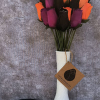 Black, Orange, and Violet Halloween Wooden Rose Flower Bouquet - The Original Wooden Rose