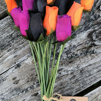 Black, Orange, and Violet Halloween Wooden Rose Flower Bouquet - The Original Wooden Rose