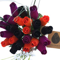 Black, Orange, and Violet Halloween Wooden Rose Flower Bouquet - The Original Wooden Rose