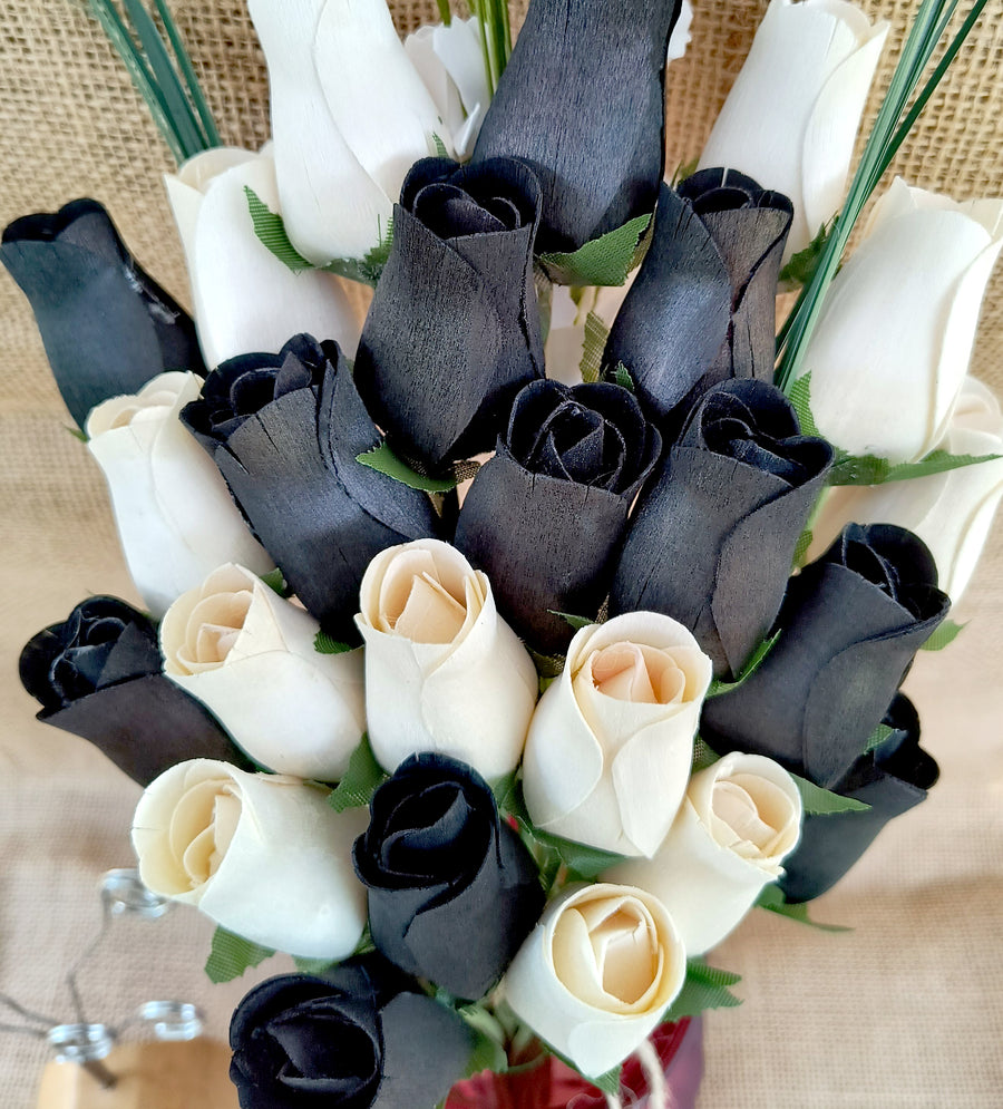 Black and White Wooden Rose Flower Bouquet - The Original Wooden Rose