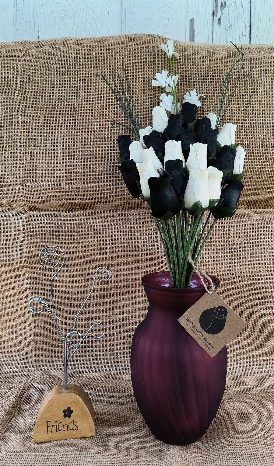 Black and White Wooden Rose Flower Bouquet - The Original Wooden Rose