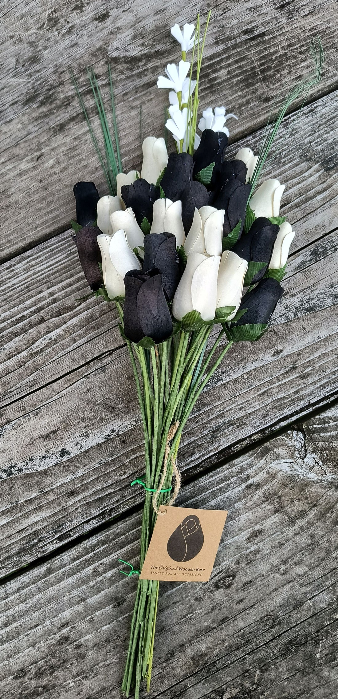 Black and White Wooden Rose Flower Bouquet - The Original Wooden Rose