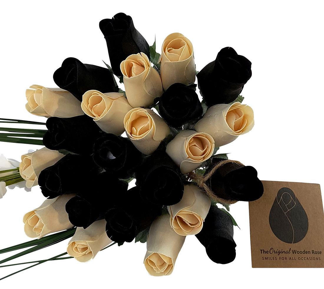 Black and White Wooden Rose Flower Bouquet - The Original Wooden Rose