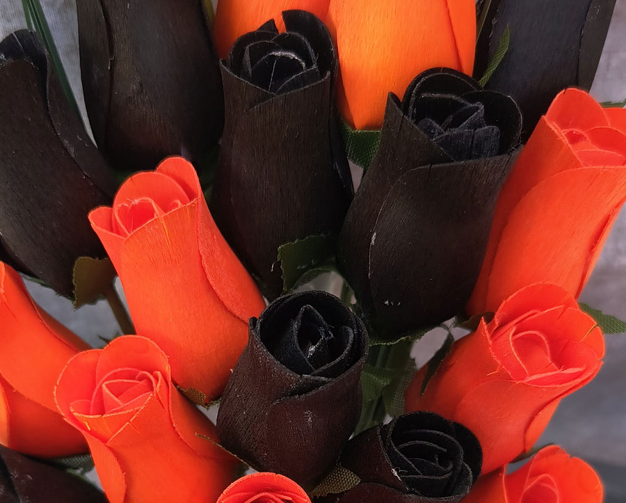 Halloween Black and Orange Wooden Rose Flower Bouquet - The Original Wooden Rose