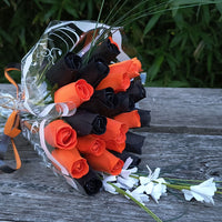 Halloween Black and Orange Wooden Rose Flower Bouquet - The Original Wooden Rose