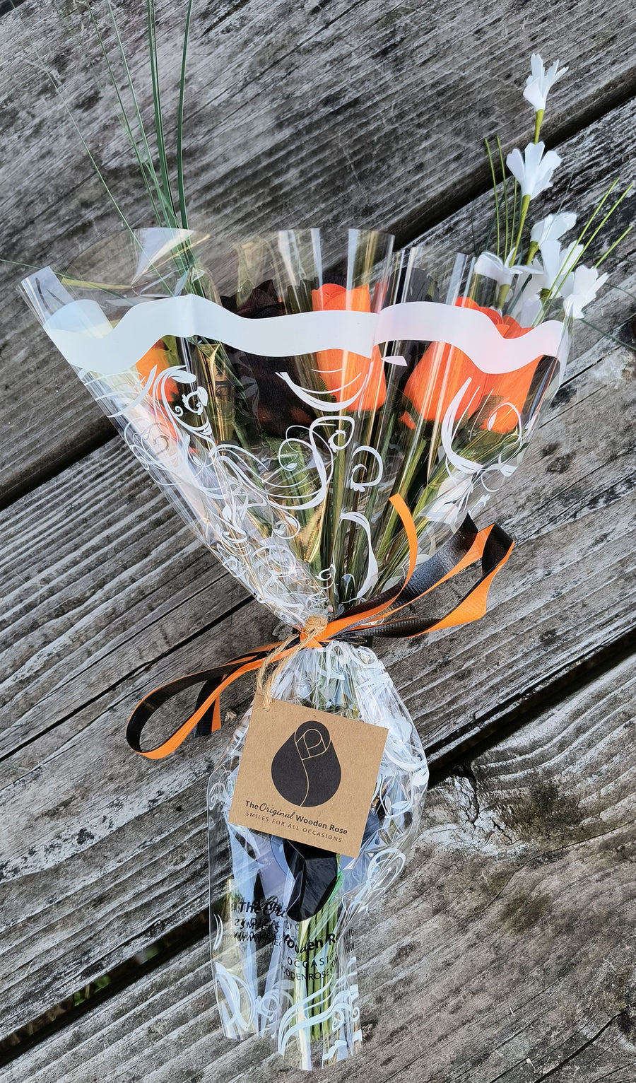 Halloween Black and Orange Wooden Rose Flower Bouquet - The Original Wooden Rose