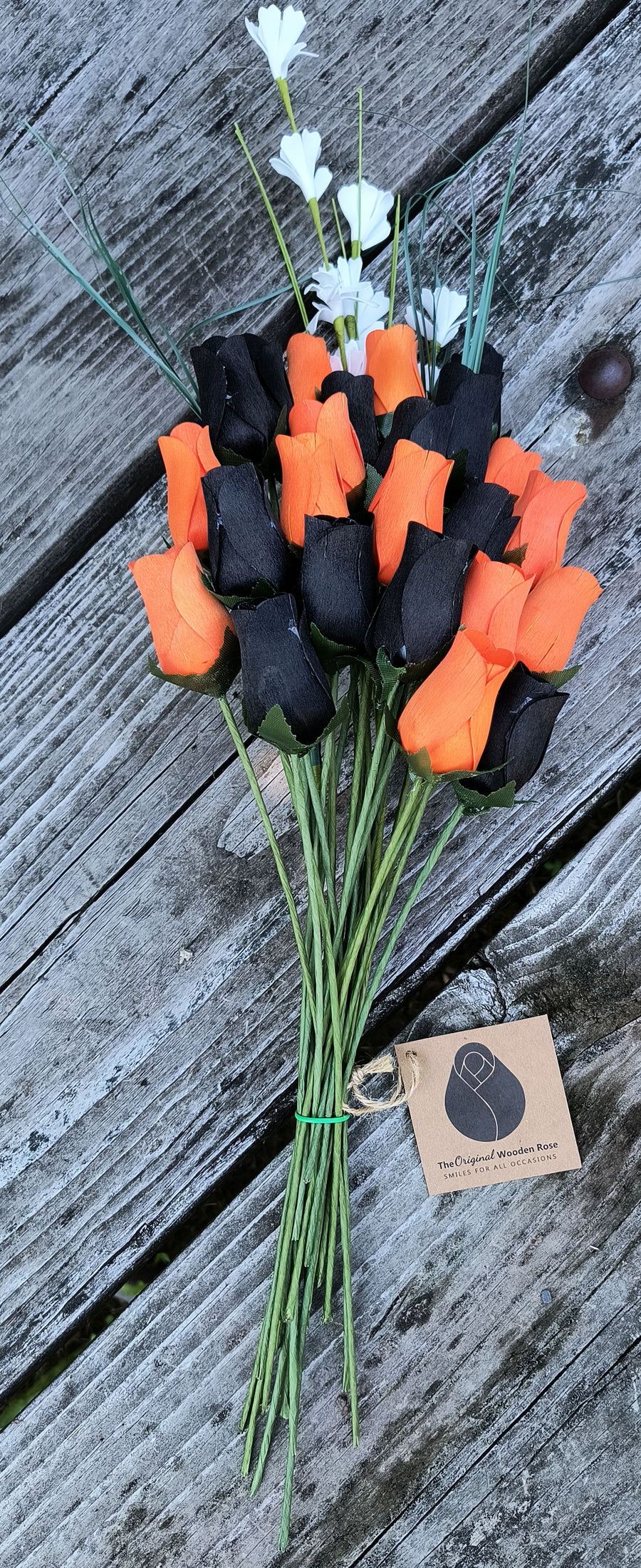 Halloween Black and Orange Wooden Rose Flower Bouquet - The Original Wooden Rose