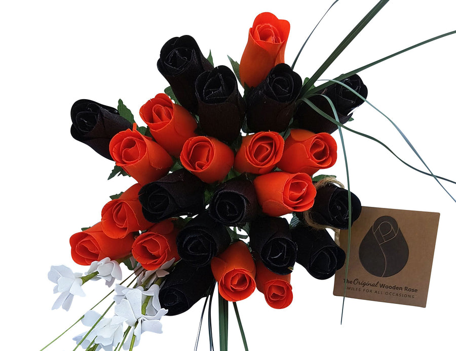 Halloween Black and Orange Flower Bouquet - The Original Wooden Rose