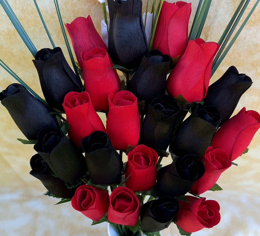 Black and Red Wooden Rose Flower Bouquet - The Original Wooden Rose