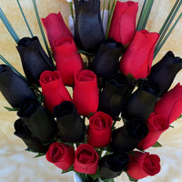 Black and Red Wooden Rose Flower Bouquet - The Original Wooden Rose