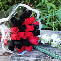 Black and Red Wooden Rose Flower Bouquet - The Original Wooden Rose