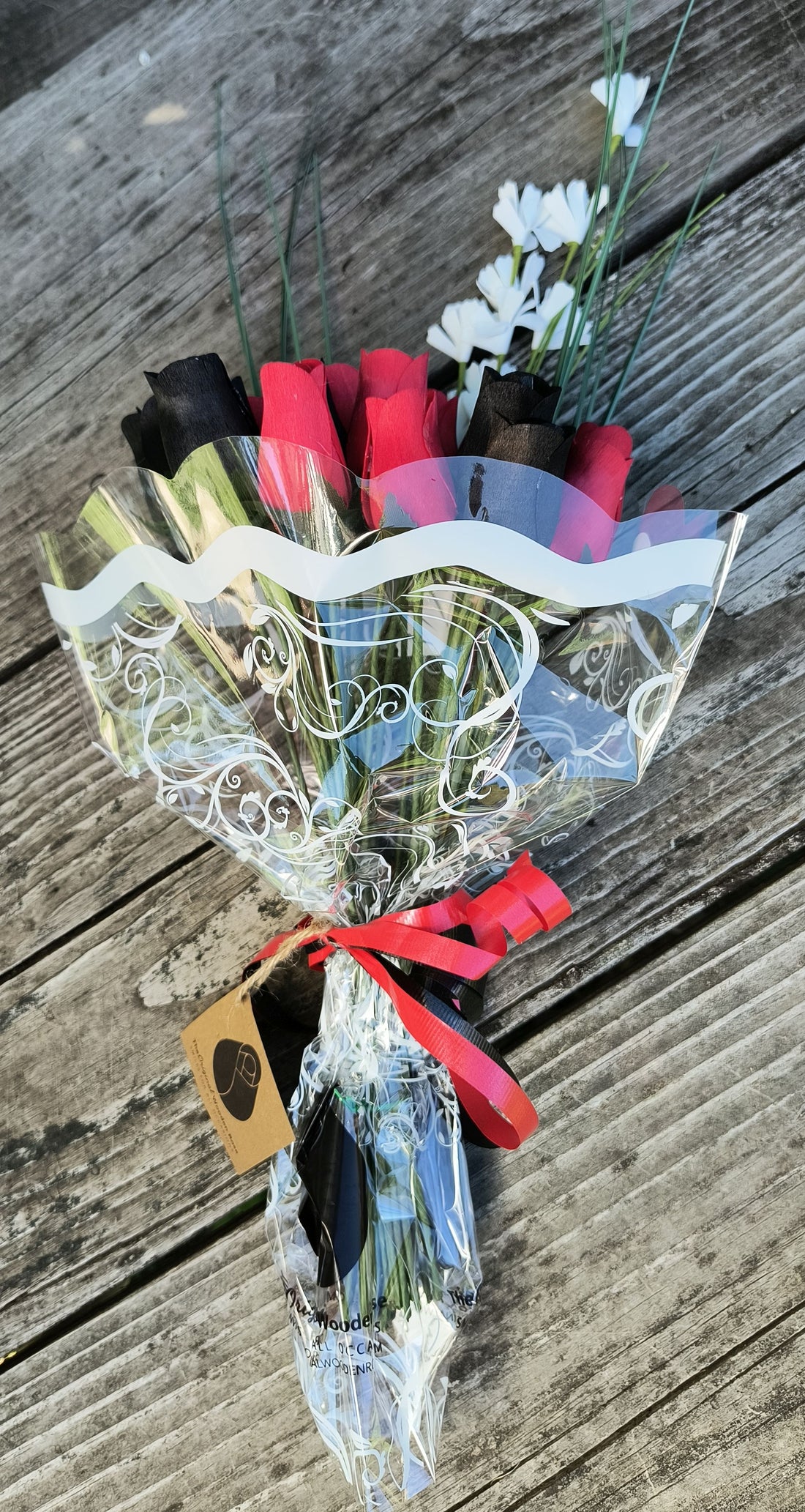 Black and Red Wooden Rose Flower Bouquet - The Original Wooden Rose