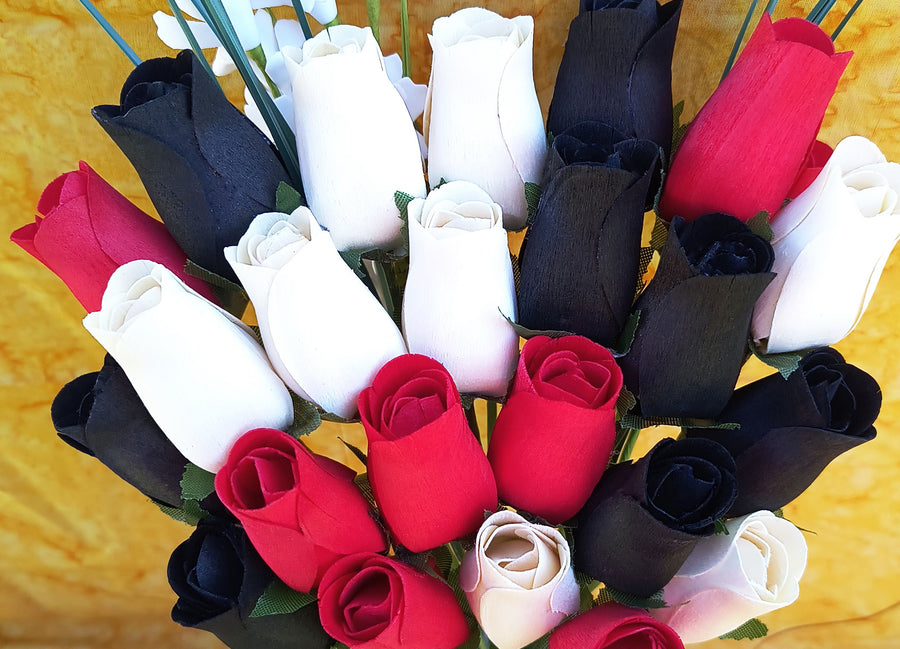 Red, Black and White Wooden Rose Flower Bouquet - The Original Wooden Rose