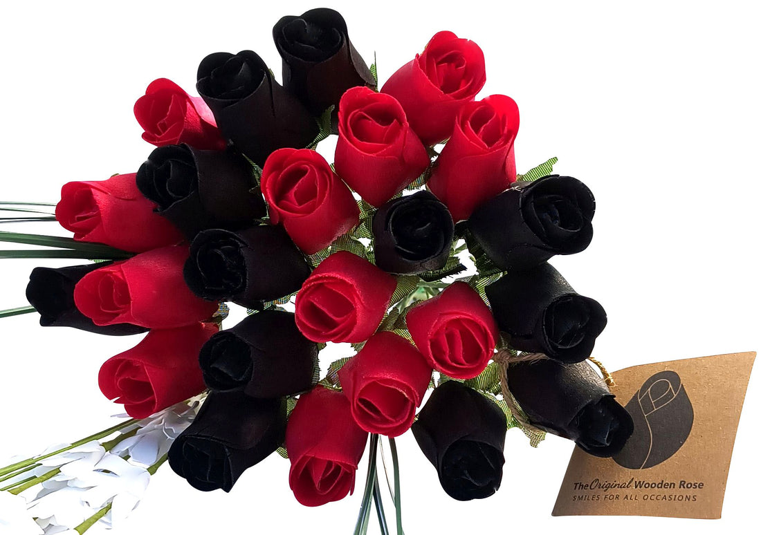 Black and Red Wooden Rose Flower Bouquet - The Original Wooden Rose