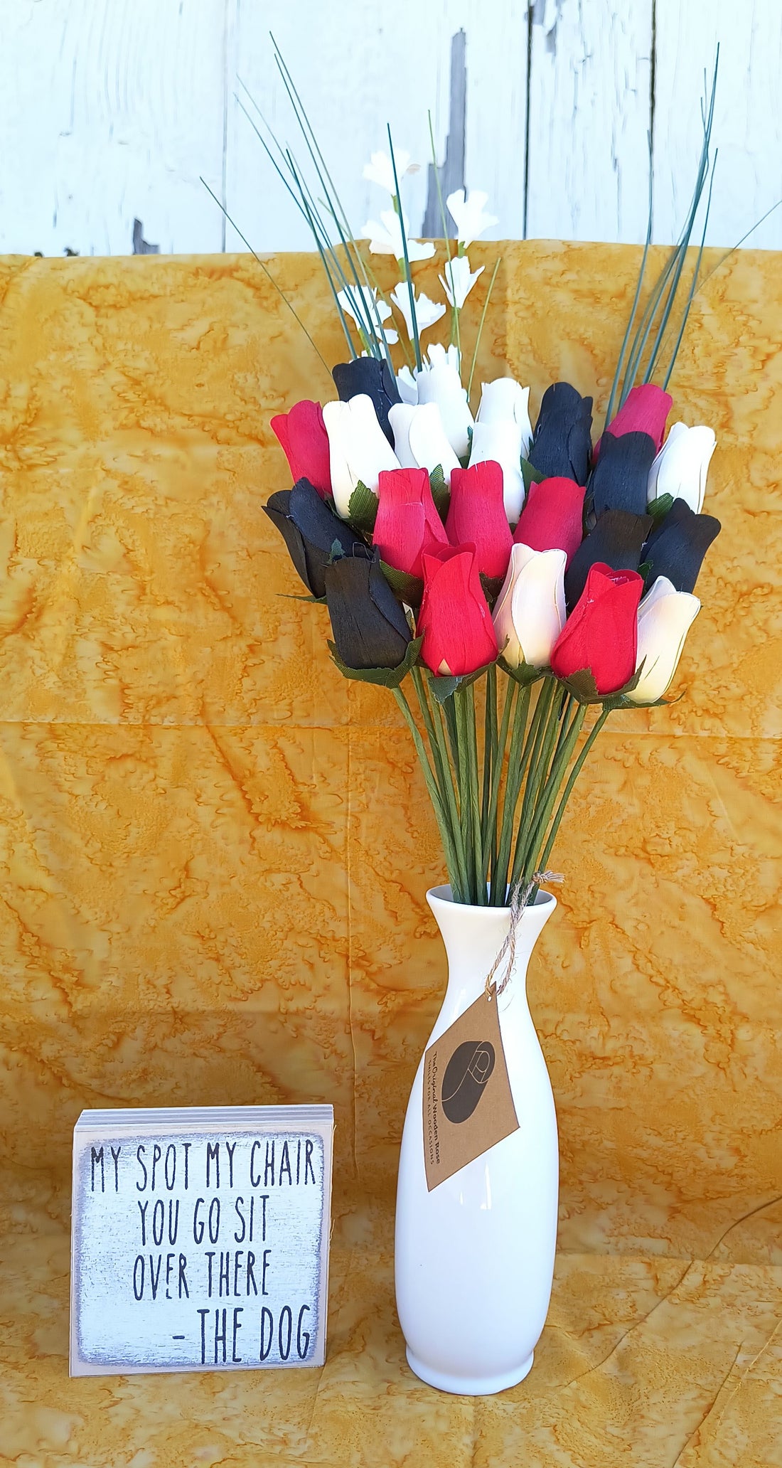 Red, Black and White Wooden Rose Flower Bouquet - The Original Wooden Rose