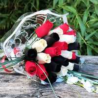 Red, Black and White Wooden Rose Flower Bouquet - The Original Wooden Rose