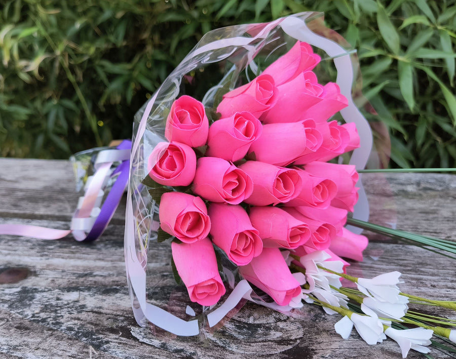 Breast Cancer Awareness All Pink Wooden Rose Bouquet - The Original Wooden Rose