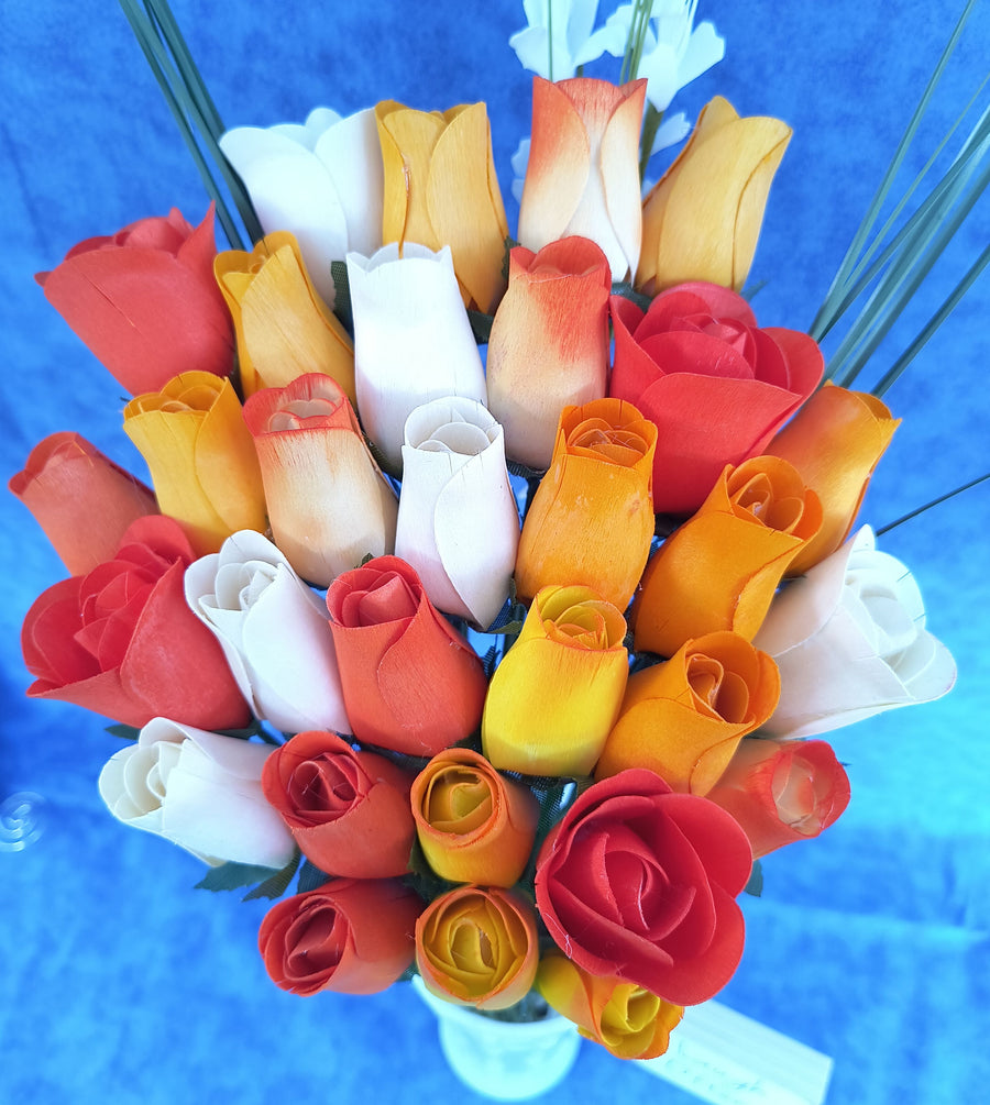 Deluxe Orange Cream Sicle Themed Wooden Rose Flower Bouquet - The Original Wooden Rose