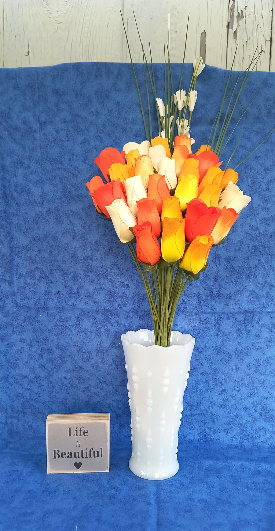 Deluxe Orange Cream Sicle Themed Wooden Rose Flower Bouquet - The Original Wooden Rose