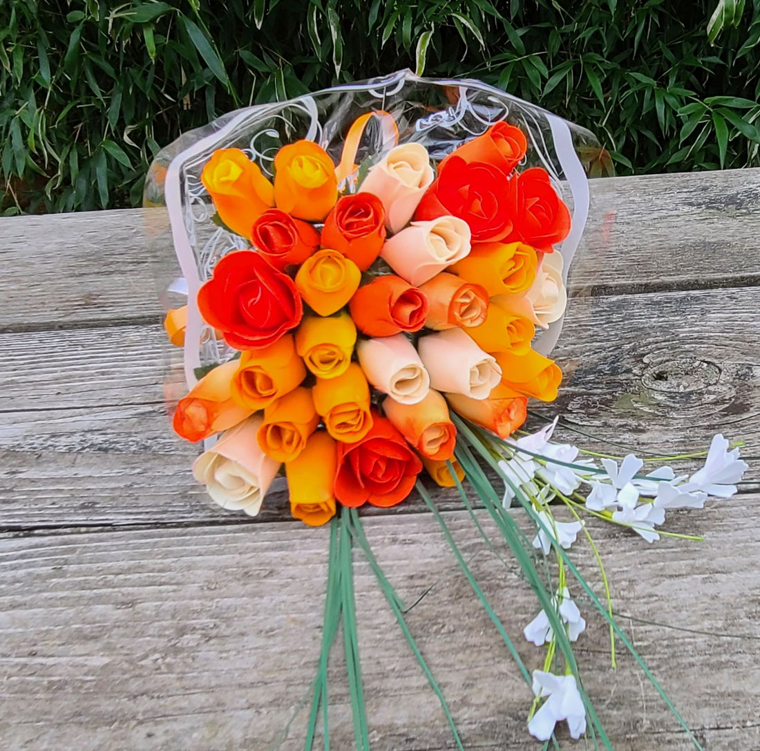 Deluxe Orange Cream Sicle Themed Wooden Rose Flower Bouquet - The Original Wooden Rose