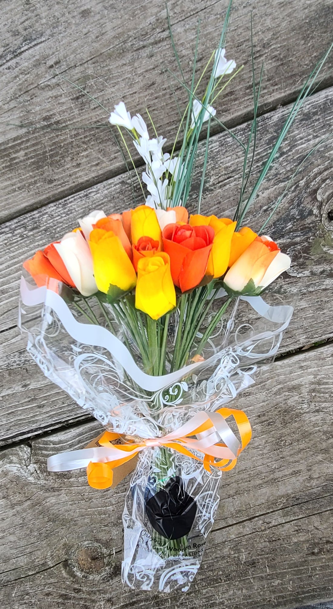 Deluxe Orange Cream Sicle Themed Wooden Rose Flower Bouquet - The Original Wooden Rose