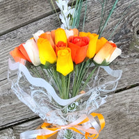 Deluxe Orange Cream Sicle Themed Wooden Rose Flower Bouquet - The Original Wooden Rose