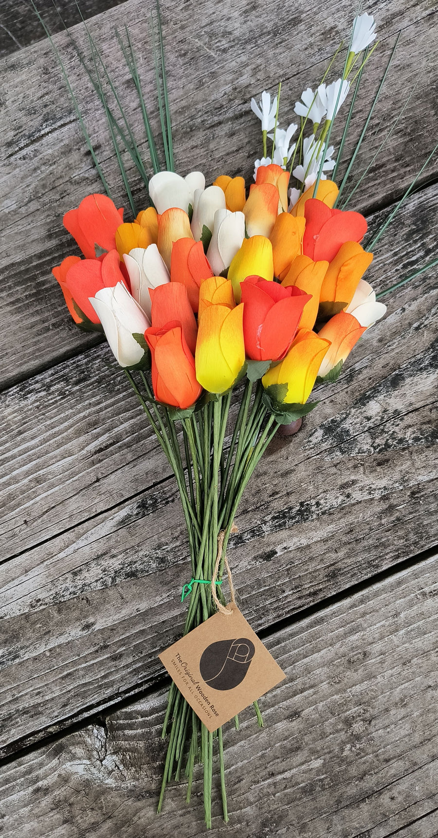 Deluxe Orange Cream Sicle Themed Wooden Rose Flower Bouquet - The Original Wooden Rose