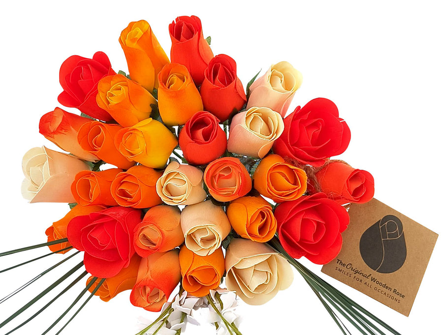 Deluxe Orange Cream Sicle Themed Wooden Rose Flower Bouquet - The Original Wooden Rose