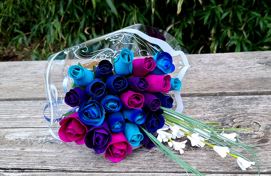 Deluxe Dark Waters Themed Wooden Rose Flower Bouquet - The Original Wooden Rose