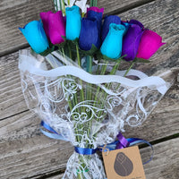 Deluxe Dark Waters Themed Wooden Rose Flower Bouquet - The Original Wooden Rose