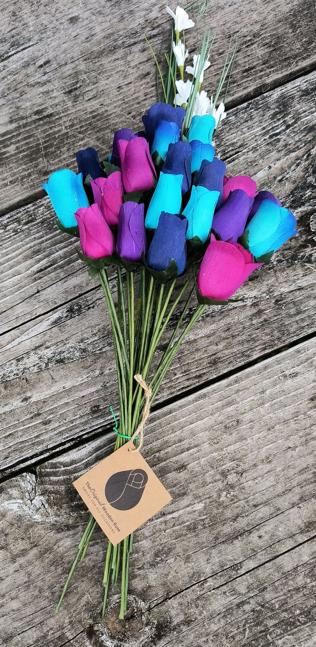 Deluxe Dark Waters Themed Wooden Rose Flower Bouquet - The Original Wooden Rose