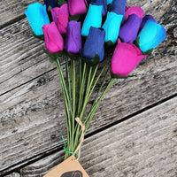 Deluxe Dark Waters Themed Wooden Rose Flower Bouquet - The Original Wooden Rose