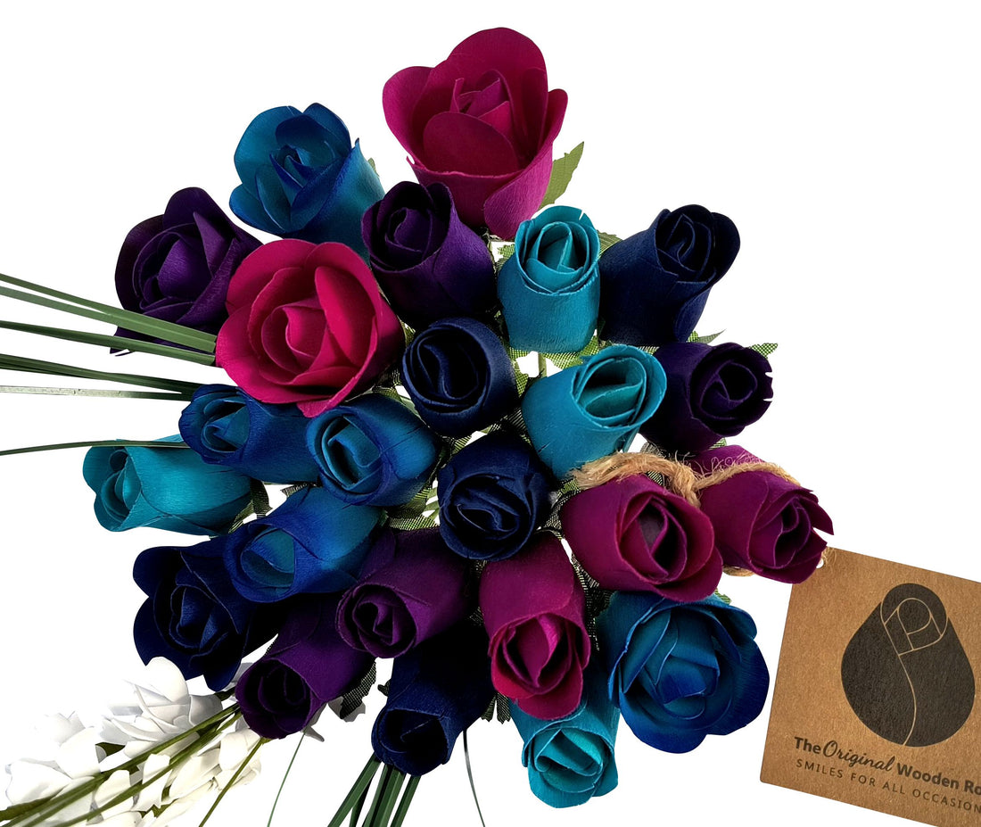 Deluxe Dark Waters Themed Wooden Rose Flower Bouquet - The Original Wooden Rose