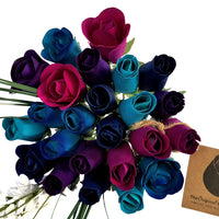 Deluxe Dark Waters Themed Wooden Rose Flower Bouquet - The Original Wooden Rose