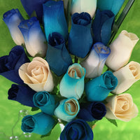 Deluxe Blue Berries and Cream Wooden Rose Flower Bouquet - The Original Wooden Rose