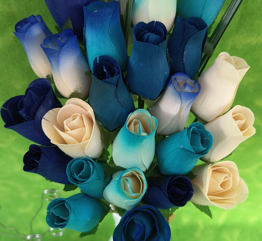 Deluxe Blue Berries and Cream Wooden Rose Flower Bouquet - The Original Wooden Rose