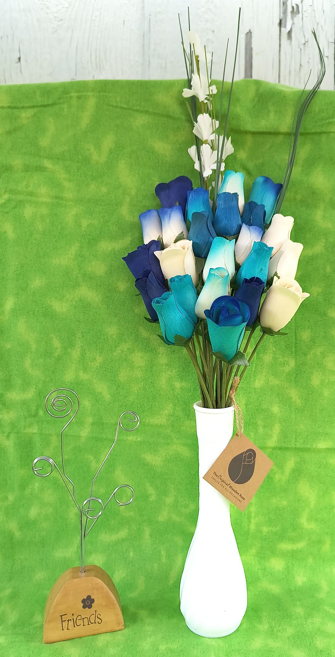 Deluxe Blue Berries and Cream Wooden Rose Flower Bouquet - The Original Wooden Rose