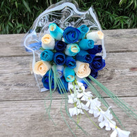 Deluxe Blue Berries and Cream Wooden Rose Flower Bouquet - The Original Wooden Rose