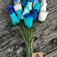 Deluxe Blue Berries and Cream Wooden Rose Flower Bouquet - The Original Wooden Rose