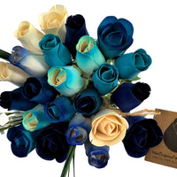 Deluxe Blue Berries and Cream Wooden Rose Flower Bouquet - The Original Wooden Rose