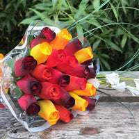 Dark Fall Harvest Colors. Yellows, Oranges, Reds Wooden Rose Flower Bouquet - The Original Wooden Rose