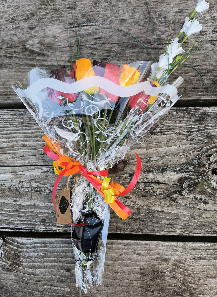 Dark Fall Harvest Colors. Yellows, Oranges, Reds Wooden Rose Flower Bouquet - The Original Wooden Rose