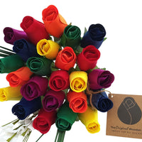 Autism Aware Rainbow of Wooden Roses Flower Bouquet - The Original Wooden Rose