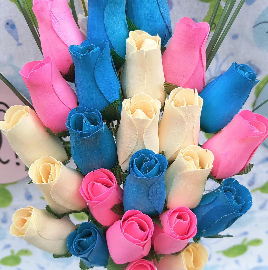 Gender Reveal Wooden Rose Flower Bouquet - The Original Wooden Rose