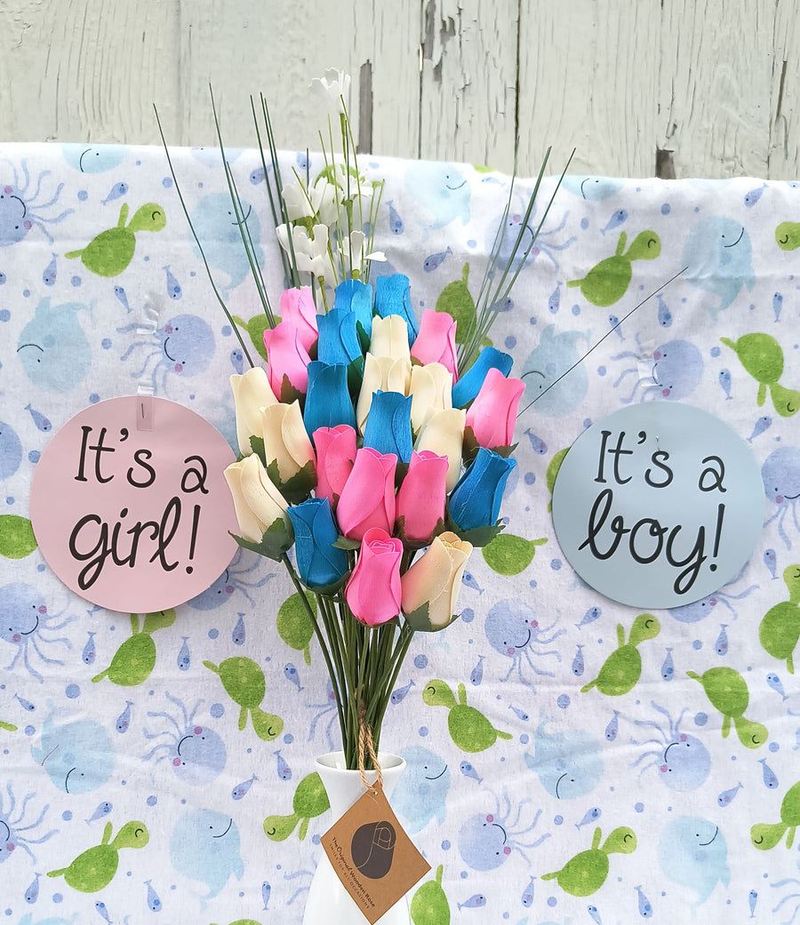 Gender Reveal Wooden Rose Flower Bouquet - The Original Wooden Rose