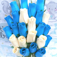 It's A Boy Light Blue and White Wooden Rose Flower Bouquet - The Original Wooden Rose