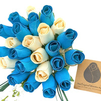 It's A Boy Light Blue and White Wooden Rose Flower Bouquet - The Original Wooden Rose